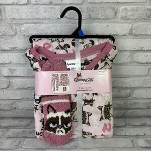 GRUMPY CAT Womens 2XL Velour Pajamas 3 Pc Set Socks Lounge Pants Top